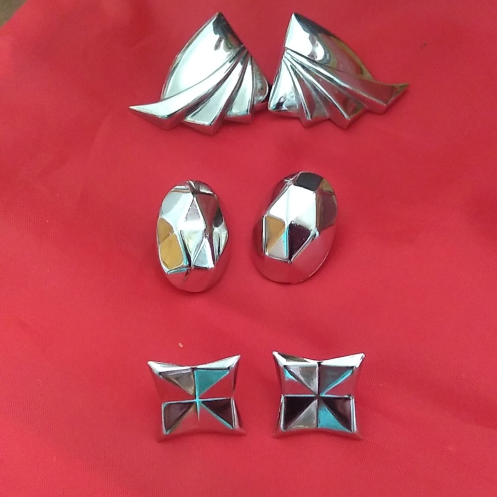 Vintage sliver tone earring lot of three